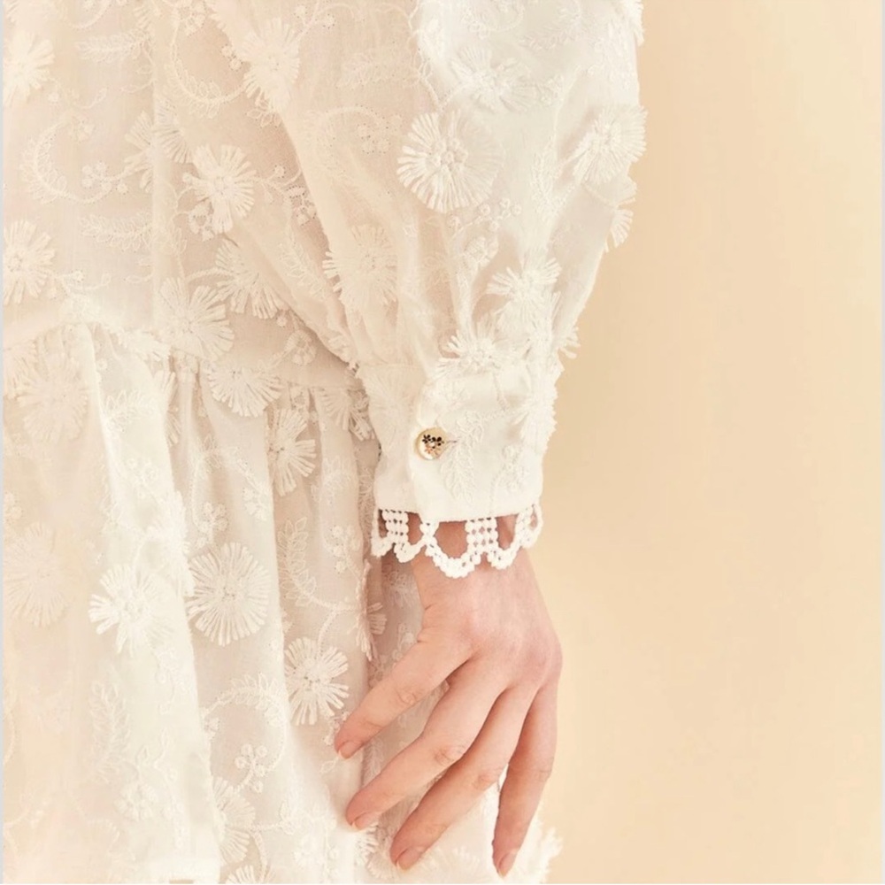 Farm Rio Off-White 3d Flower Pleated Mini Dress - Picture 7 of 13